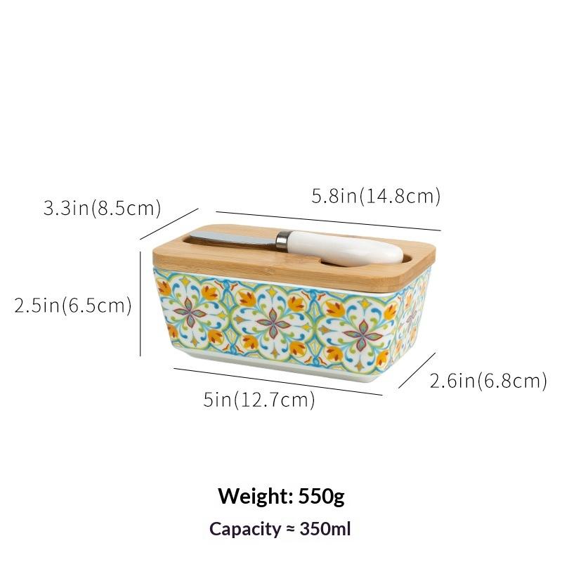 350ML 1set of Country-style Ceramic Butter Box, Retro Home Kitchen Cheese Butter Refrigerated Box, Butter Dish, Gift Storage Box