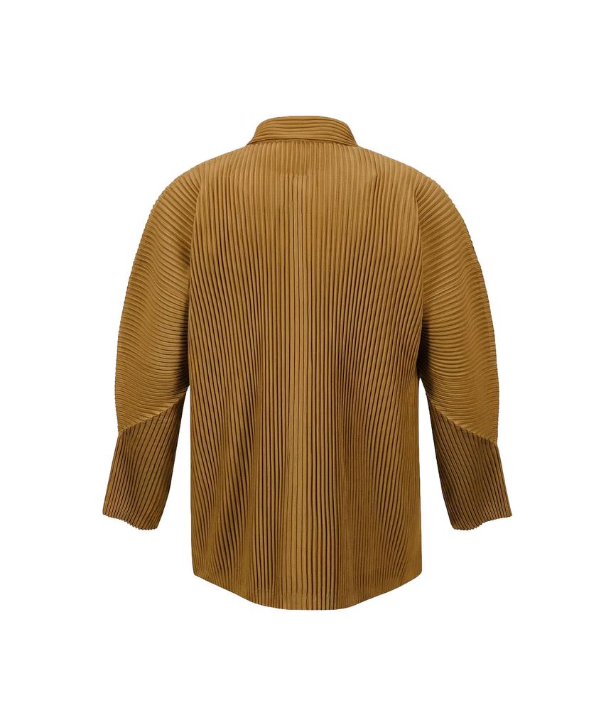 Akebteu Ps02X Pleated Button Long Sleeve Open Shirt Cardigan [Camel]