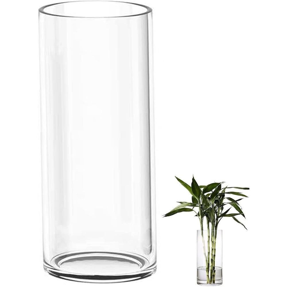 DARENYI Large Glass Vase, 40cm Tall, Clear, Cylindrical Flower Vase, Suitable for Decorating Living
