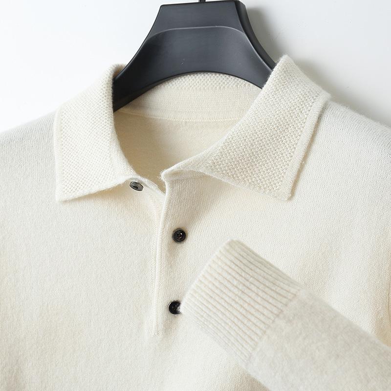 Wool Men Lapel Pullover Long Sleeve Polo Neck Sweaters Loose Knit Clothing Large Size Shirt