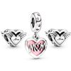 3pcs /Lot Pink Love Heart Beads Enamel Mom Pendant Fit Diy Brand Charm Bracelets Necklaces For Women Mother Jewelry Making
