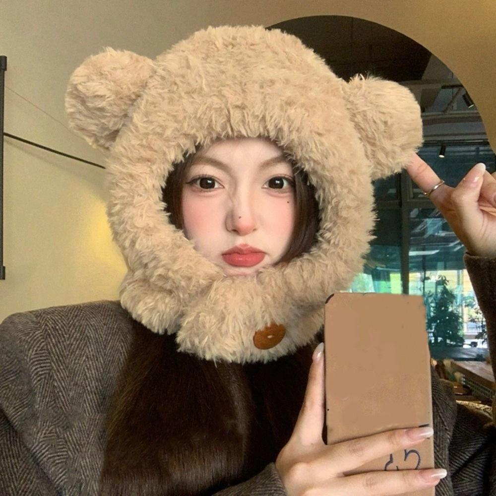 Thickened Bear Ears Hat Winter Cap Fluffy Hat Personality Bib Hat  Female/Girls