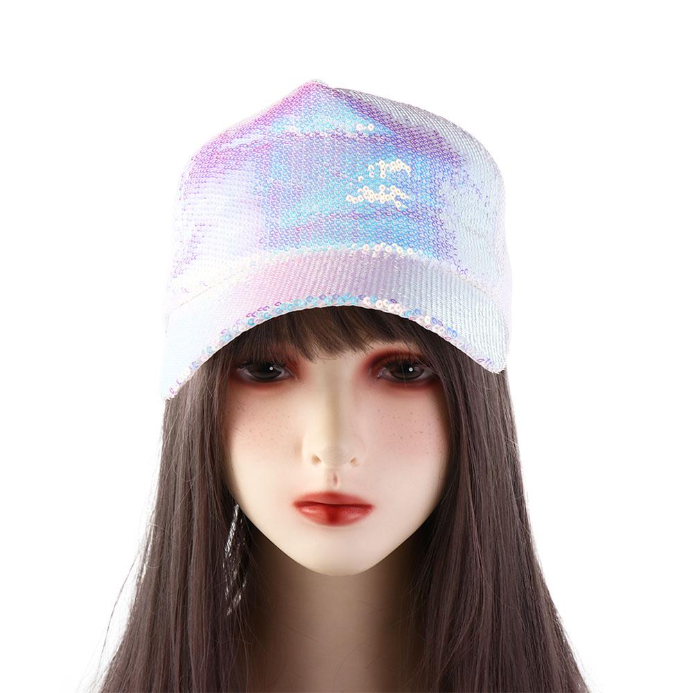 Curved Brim Mesh Hollow Shining Women Baseball Cap Sequins Outdoor Sports Caps Korean Sun Hat