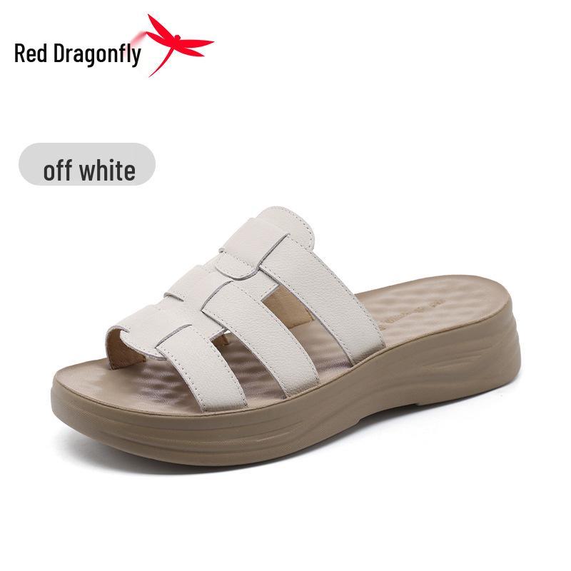 Red Dragonfly Women s Genuine Leather Flat Sandals - Summer Roman Flip-Flops for Moms 40