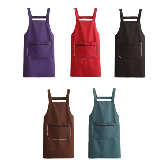 Kitchen Apron with Dual Pocket Solid Color Water-Resistant Oil-proof Adjustable Men Women