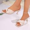 Mode Sommer Damen Schuhe Neu Handgefertigt Quadratische Offene Zehen Hohe Absätze Outdoor Mode Pantoletten Aprikose Off White Schwarz Pantoletten