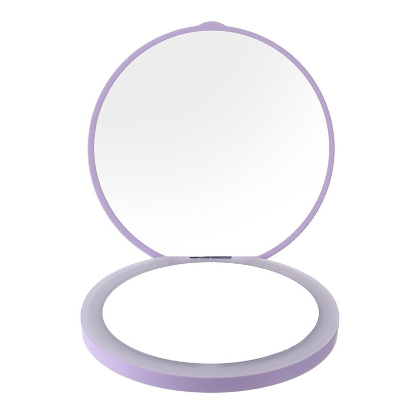 Portable LED Compact Makeup Mirror USB Rechargeable 2X Magnifying Double Sided Travel Cosmetic Mirror