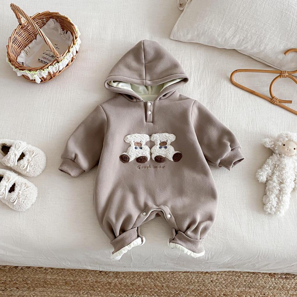Winter 2025 Baby Fleece Cartoon Romper - Cute Embroidered Rabbit Newborn Jumpsuit