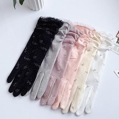 Women Thin Gloves Mid-length Cotton Touch Screen Outdoor Riding Driving Sunscreen Gloves Breathable Non