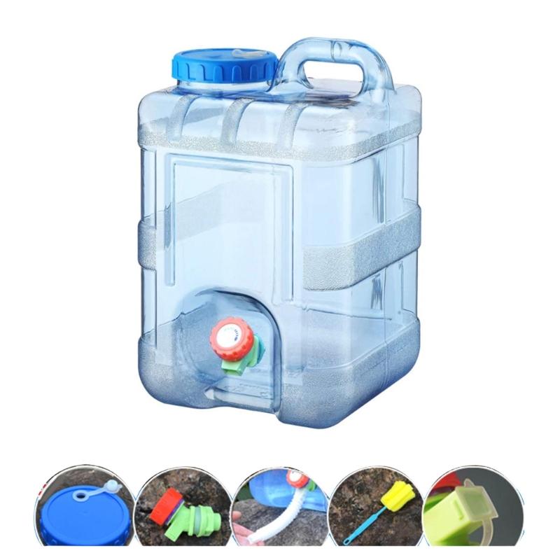5/8/10/12/15L Clear Plastic Water Container Tanks with Tap Outdoor Water Bucket Camping Water Carrier Portable Bucket