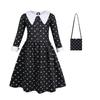 (Dress Bag and Wigs, 8-9 Years) 2023 Movie Wednesday Addams Dress For Girls, Halloween Wednesday Addams Costume Outfit, Kids Cosplay Fancy Dress Up