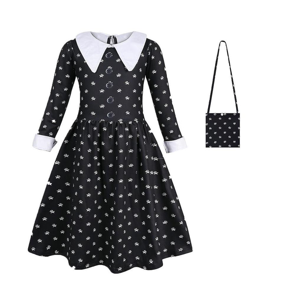 (Dress Bag and Wigs, 8-9 Years) 2023 Movie Wednesday Addams Dress For Girls, Halloween Wednesday Addams Costume Outfit, Kids Cosplay Fancy Dress Up