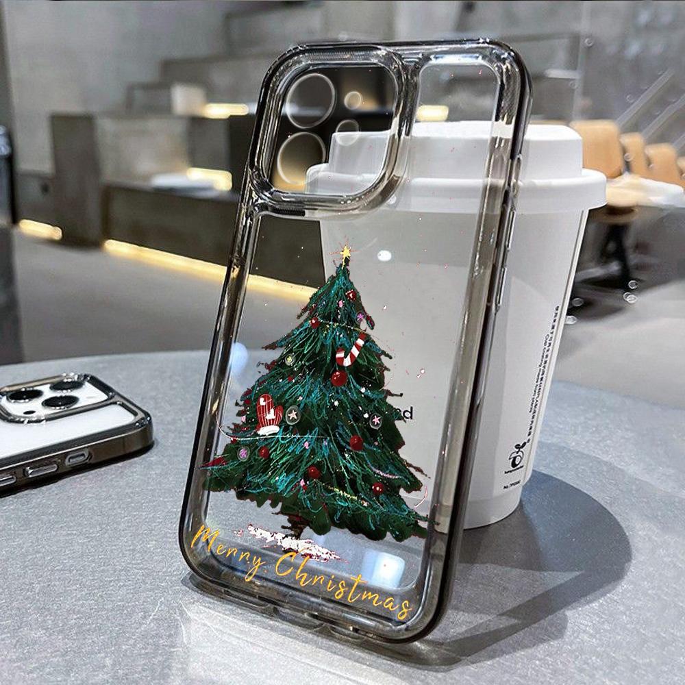 Christmas Tree Print Anti Fall Phone Case For Iphone17 16 16pro 15 14 13 12 11 Pro Max 7 8 Plus Transparent Silicone Soft Shell