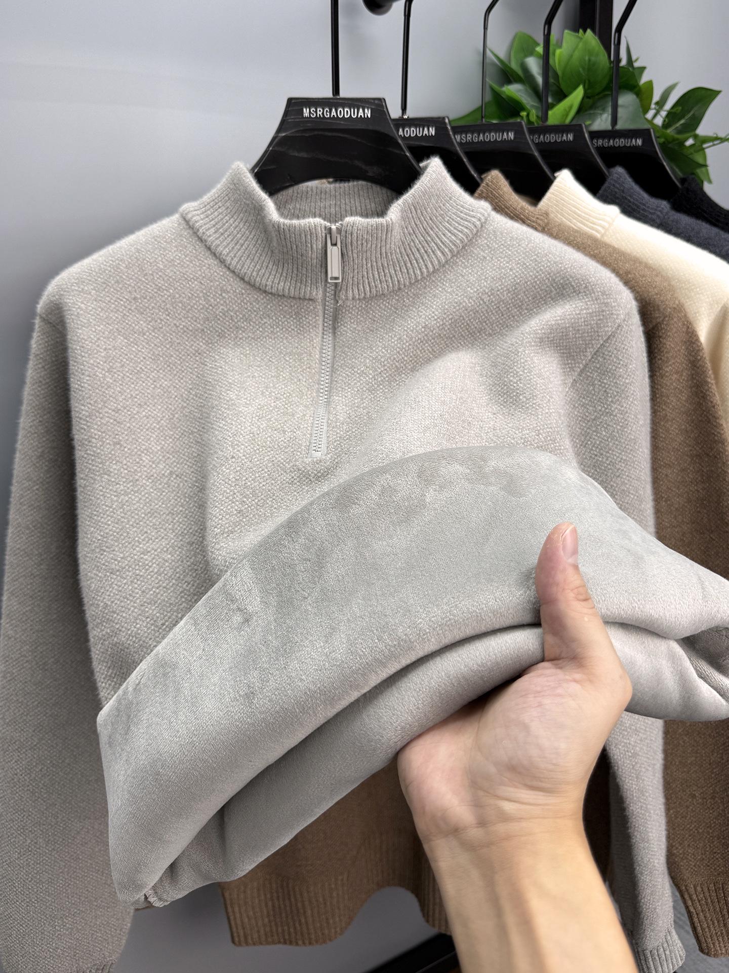 

2025 Men s Velvet Chenille Half-High Collar Zipper Sweater Hoodie - Thickened Winter Base Layer M верблюд