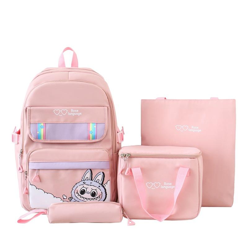 Nuovo Zaino Scolastico per Studenti Grande Capacità Cartone Animato Set da Quattro Pezzi Zaino Carino per Studenti di Scuola Primaria e Secondaria Borsa per il Pranzo Borsa per Lezioni Private