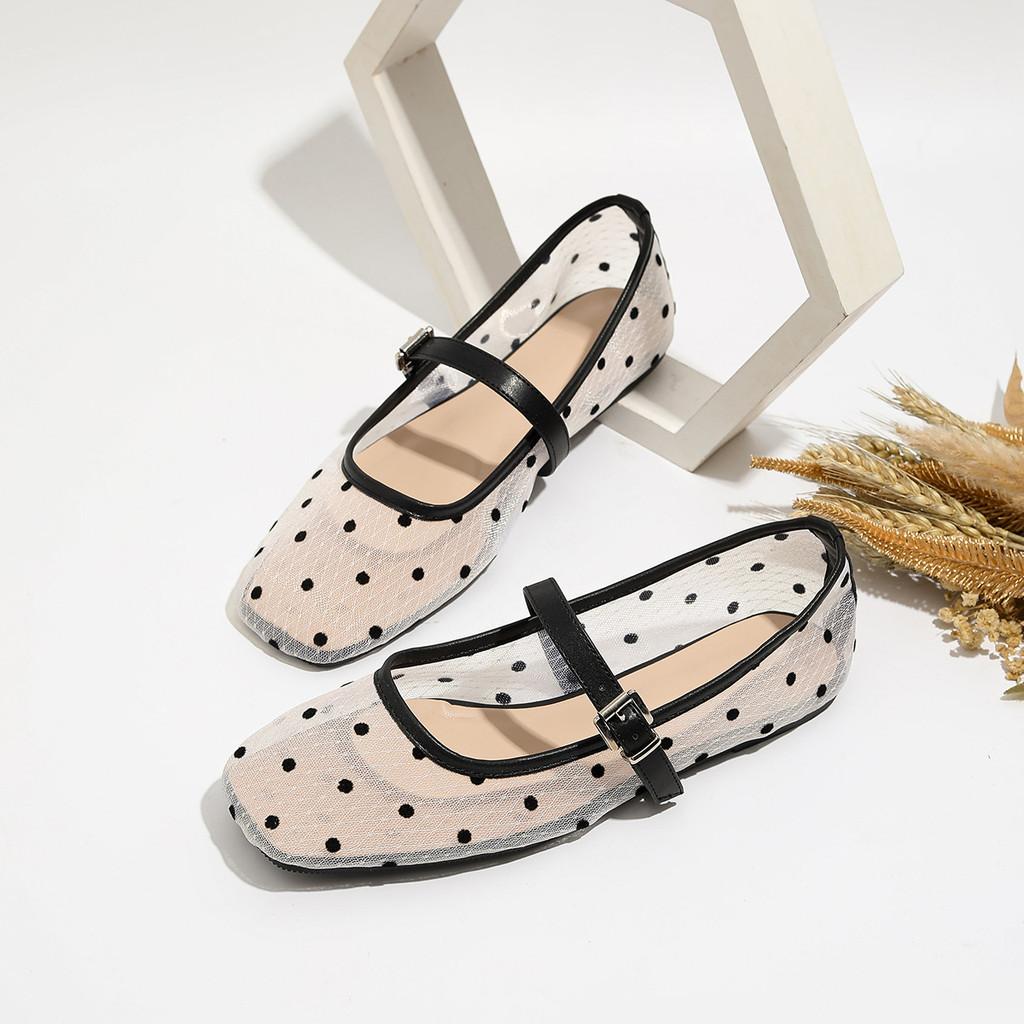 Zr Polka Dot Flat Shoes With Nonslip Rubber Sole For Summer Casual Wear