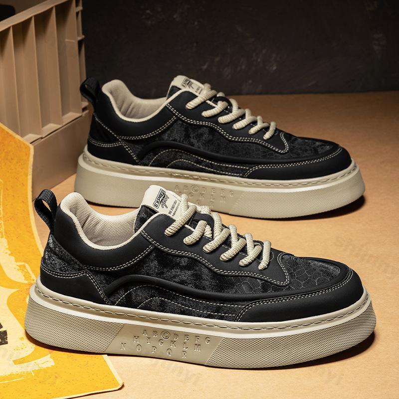 Men's Platform Casual Shoes Spring Autumn Cross Tied Height Increase Non Slip Sneakers Comfortable Fashion Vintage Outdoor Flats