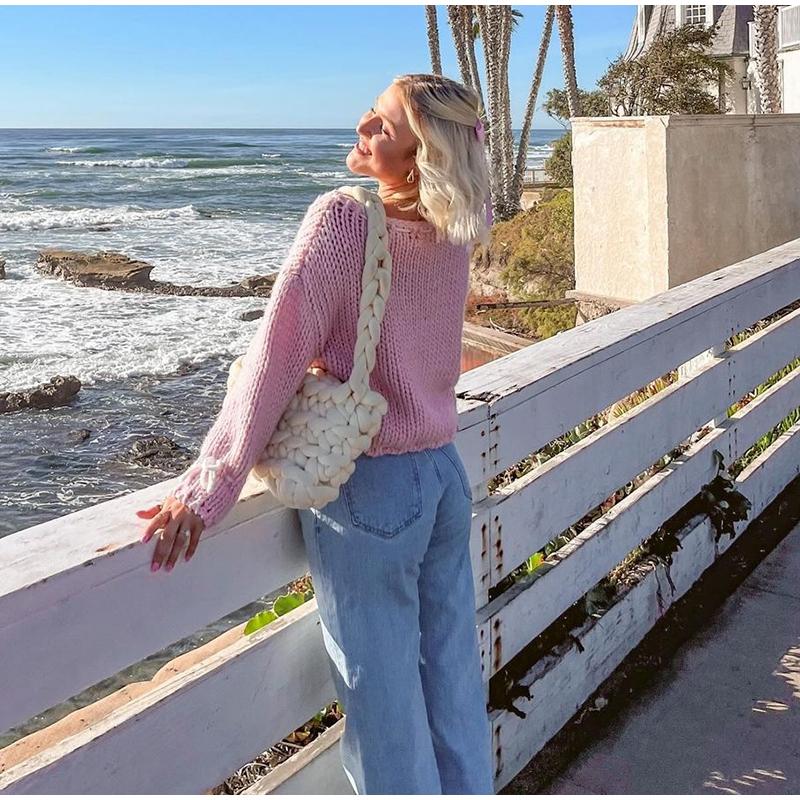 Повседневный свободный свитер женский модный бант на шнуровке косой воротник женский — фото 7