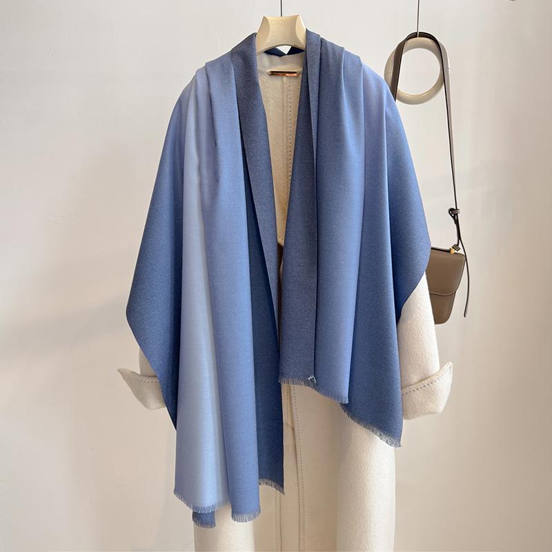 80*200cm Winter Warm Gradual Color Women Scarf Thick Cashmere Large for Pashmina Shawl Wraps Bufanda Female with Tassel Scarves