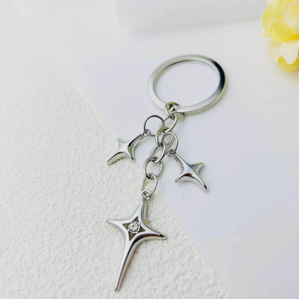 Crescent Moon Four-pointed Star Female Car Keys Chain Rings Bag Pendant for Gift