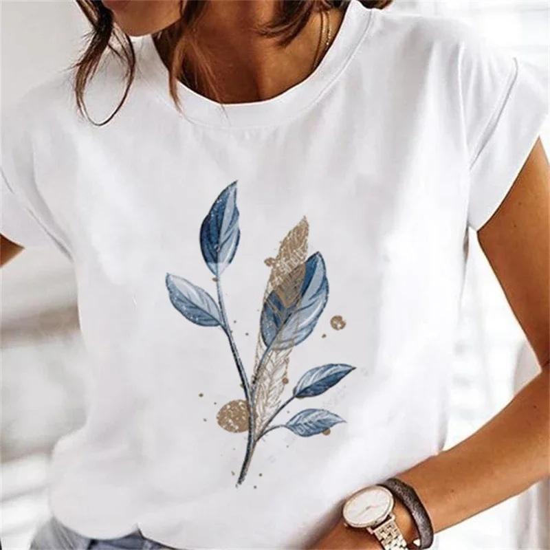 Women's Floral Plant Crew Neck Large Size Short Sleeve T-Shirt Women's Top
