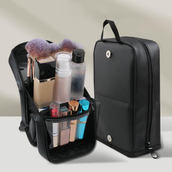 Vertical Makeup Bag Waterproof Portable Makeup Brush Organizer Large Capacity Stand-Up Cosmetic Bag for Travel Business Trips