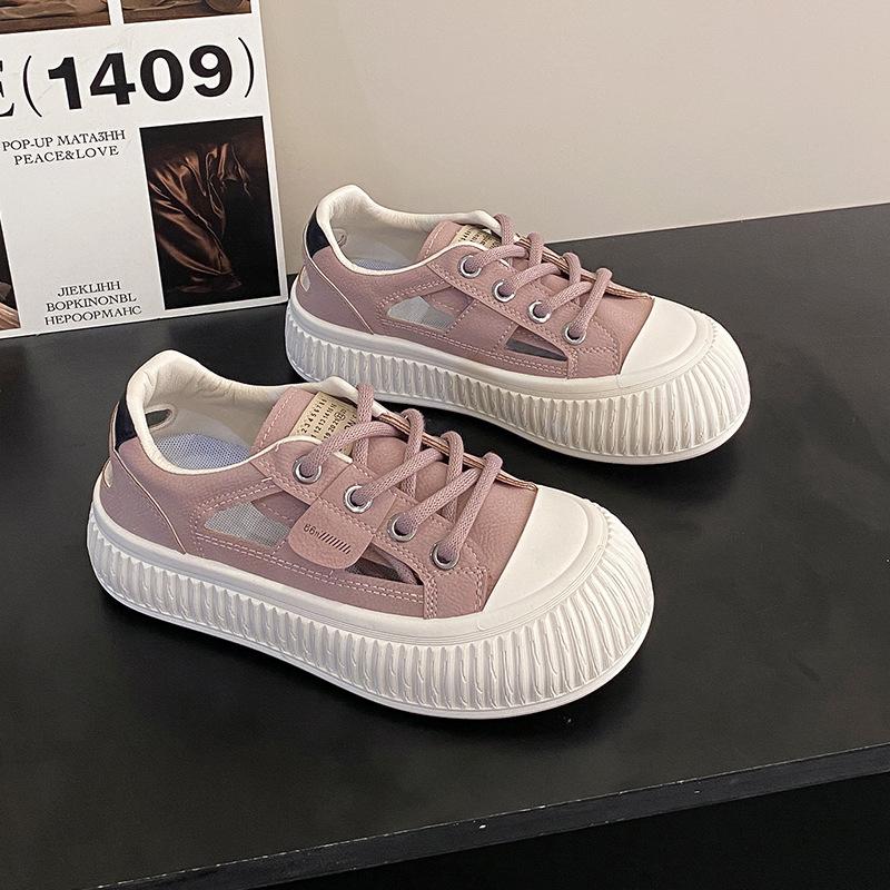 

2025 summer new ins Korean version hollow breathable little white shoes female tide students platform casual board shoes sandals M15 40 фіолетовий