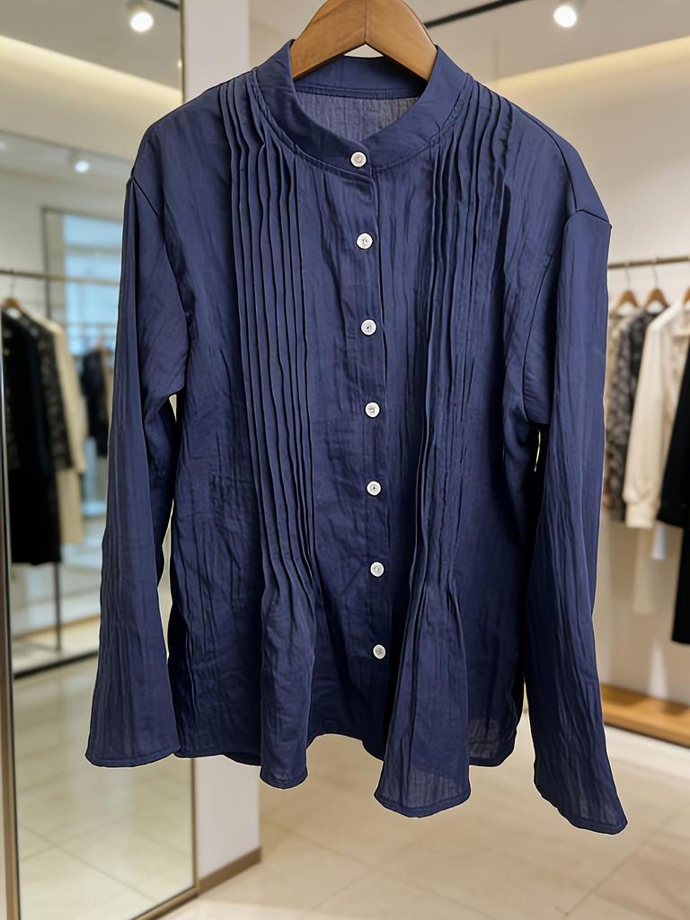 Chemise Blanche Rétro en Coton et Lin à Manches Longues Plissée pour Femme