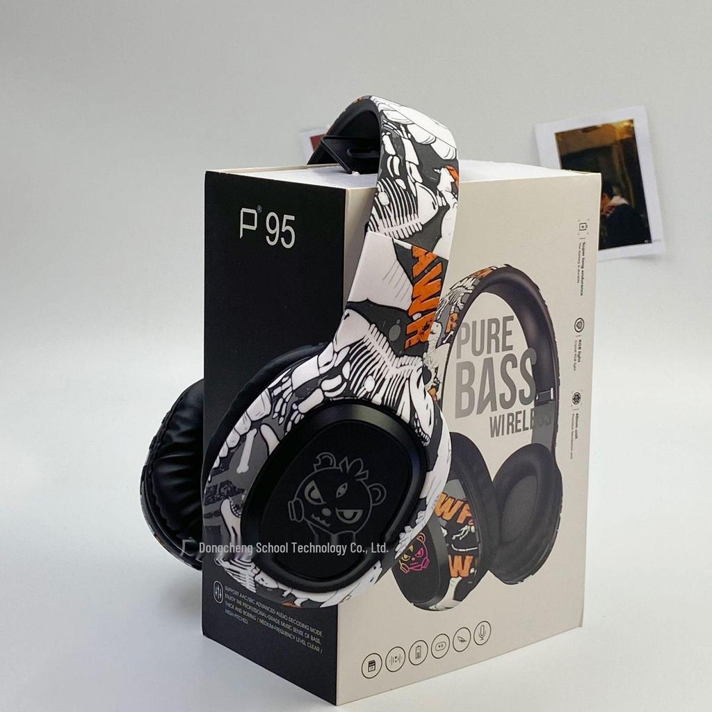 Graffiti P95 LED Head-mounted Bluetooth Earphones with Long Battery Life - True Wireless for Sports and Music