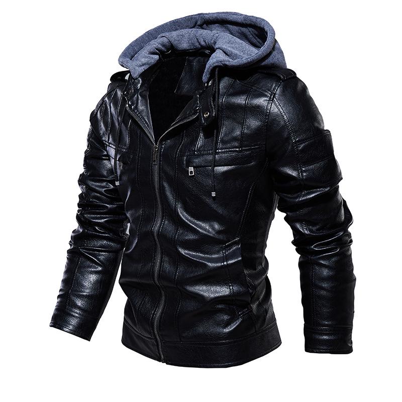 Autumn Winter Men's Motorcycle with Cashmere Warm PU Jacket