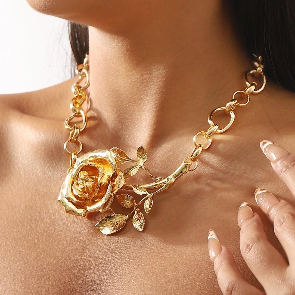 Große Grobe Rose Anhänger Halskette Überzogene Blume Halskette Schlüsselbein Kette Geschenk Schmuck