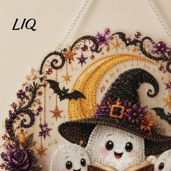 Festive Window Hanging Decorations Halloween Ghost/Owl Diamond Art Ornament Kit, Easy Painting for Beginners Suncatcher, DIY Pendant Decor Craft Kits
