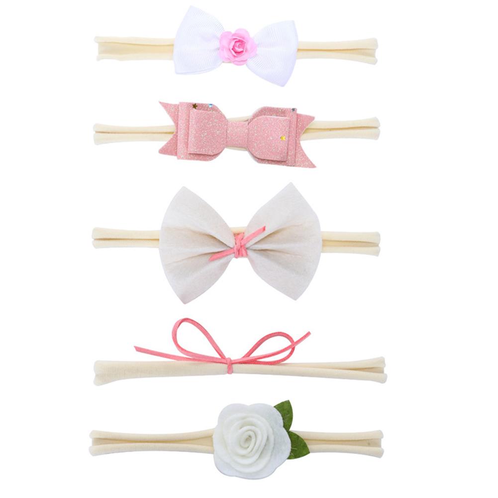 

5pcs Girls Nylon Headband Hair Bows Head Band Elastic Bowknot Hairband for Children Kids Toddler Hair Accessories Headwear E section (5pcs)#0
