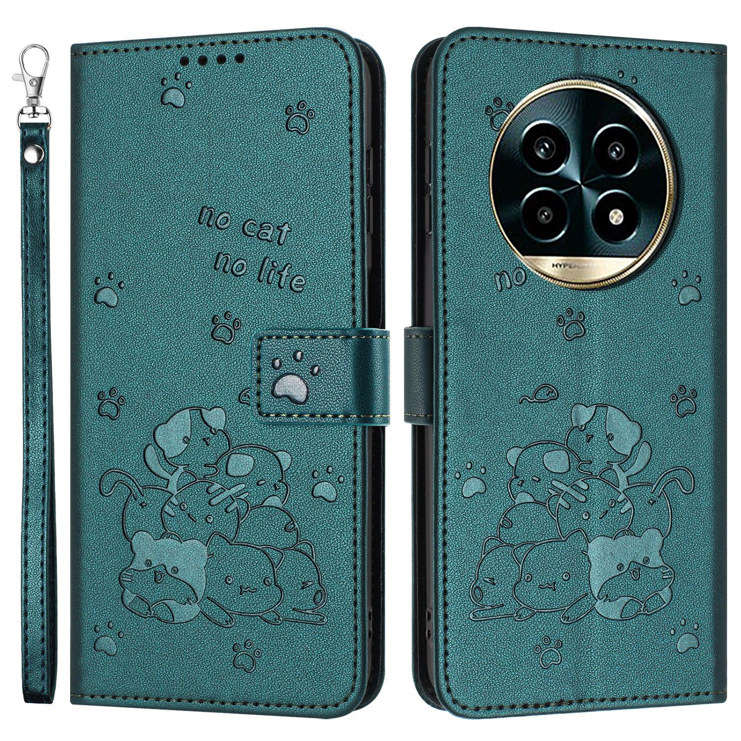 

For Realme 13+ 5G/13 Pro 5G (China) Case with Strap Cats Imprint Leather Wallet Phone Cover F