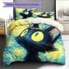 Starry Sky Black Cat  Pattern Bedding Quilt Set Quilt Cover Pillowcase Home Decoration  Gift (1 * Duvet Cover + 2 * Pillowcase, Without Core)
