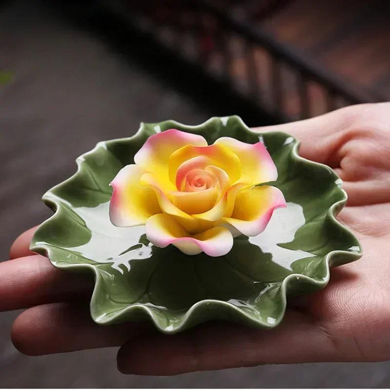 Handgjord stor lotusblomma rökelsebrännare flerfärgad linje rökelsehållare terum kontor heminredning Buddha heminredning
