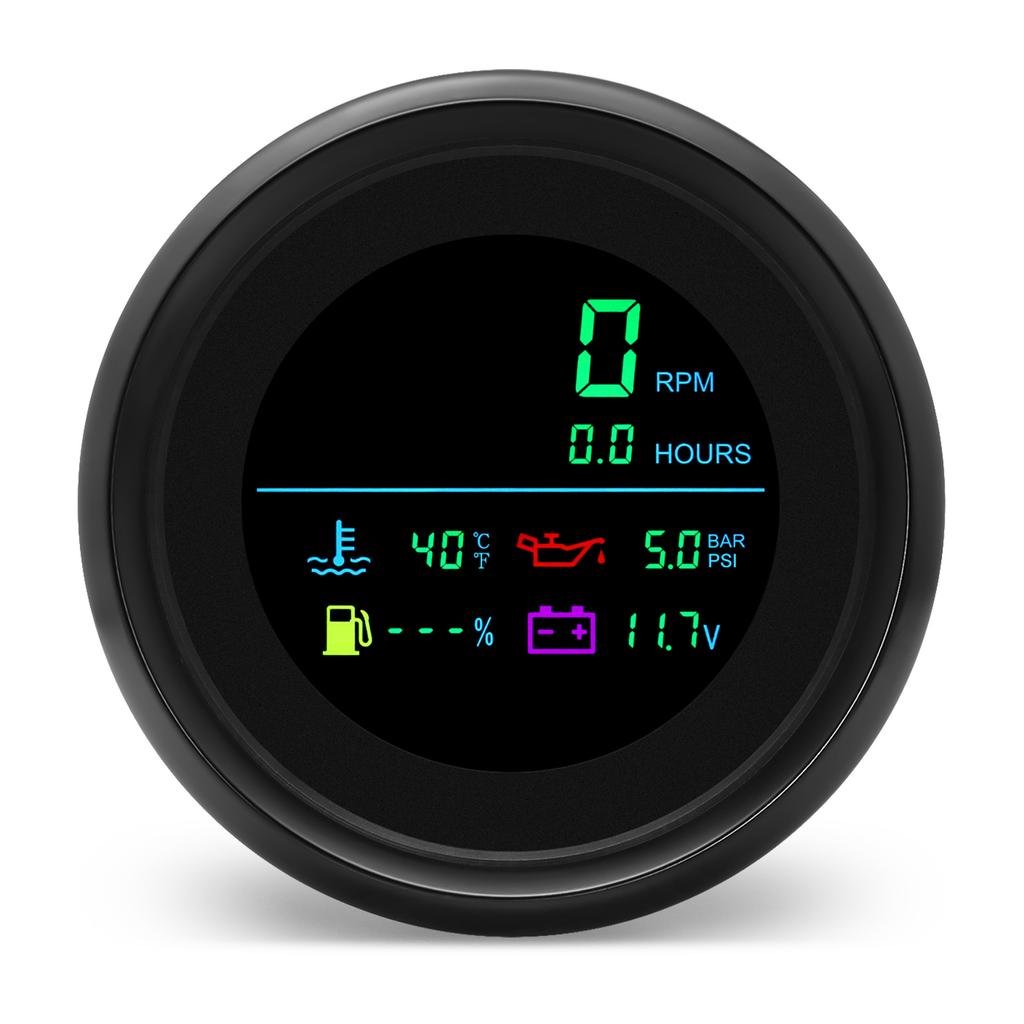 85mm 6 In 1 Multi-Function Tachometer Fuel Gauge Water Temp Oil Pressure Voltmeter LCD Display For Marine Boat Car 12V24V
