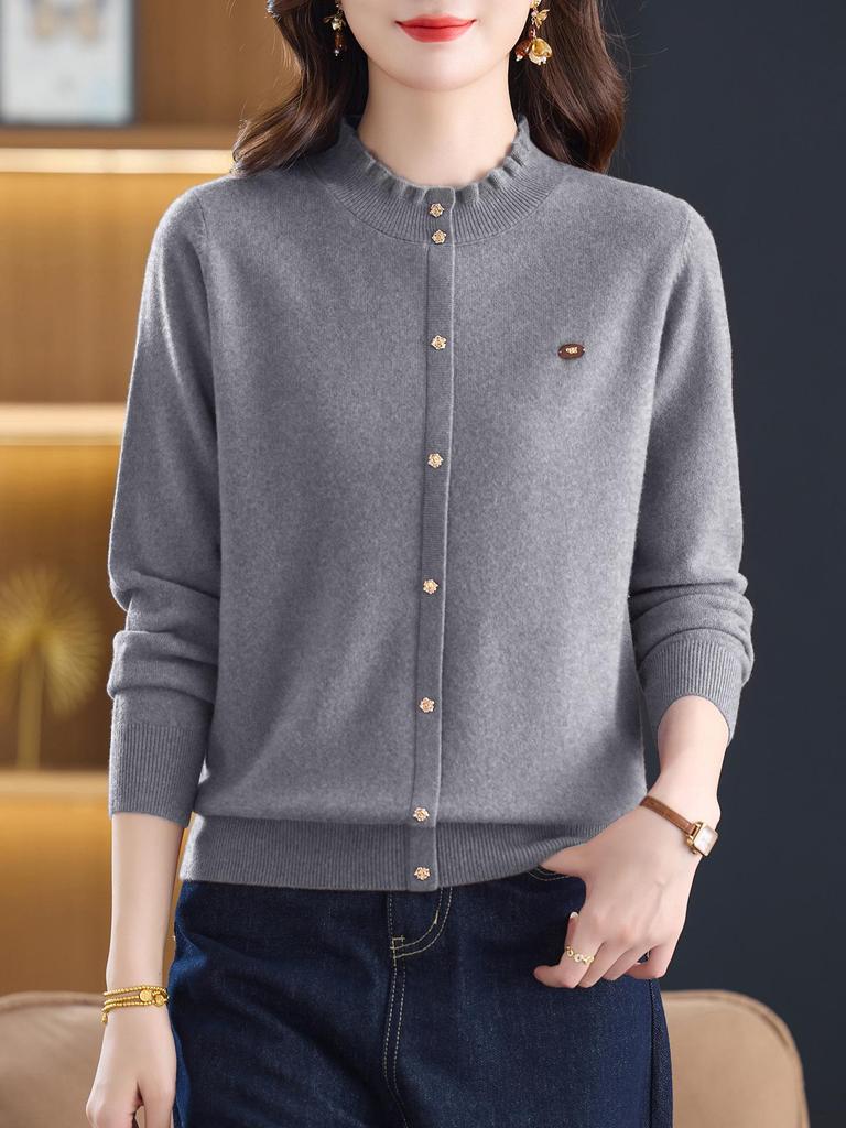 Damski sweter z 100% czystej wełny, miękki, z okrągłym dekoltem - Nowa kolekcja jesień/zima dla mam w średnim wieku