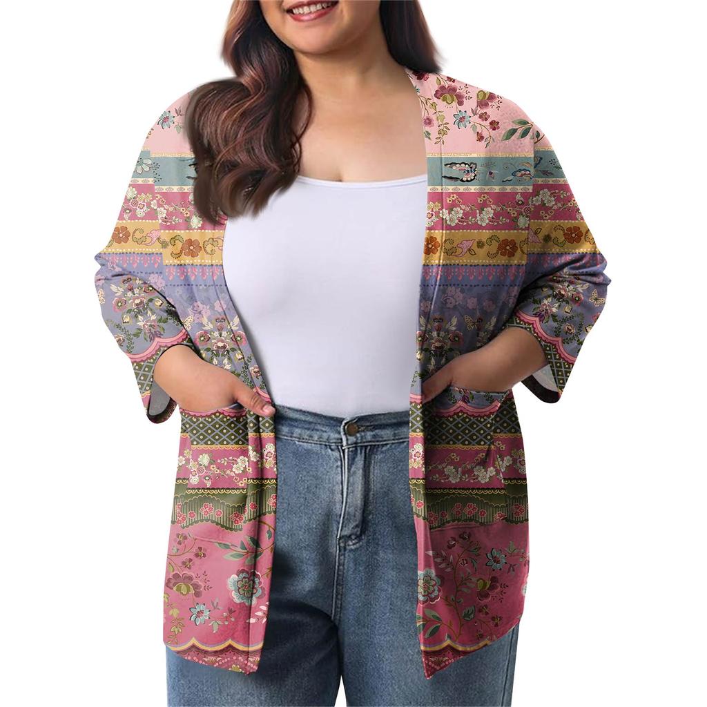 Women's Fall And Winter Fashion Casual Soild 3/4 Sleeve Mid-Length Cardigan Jacket