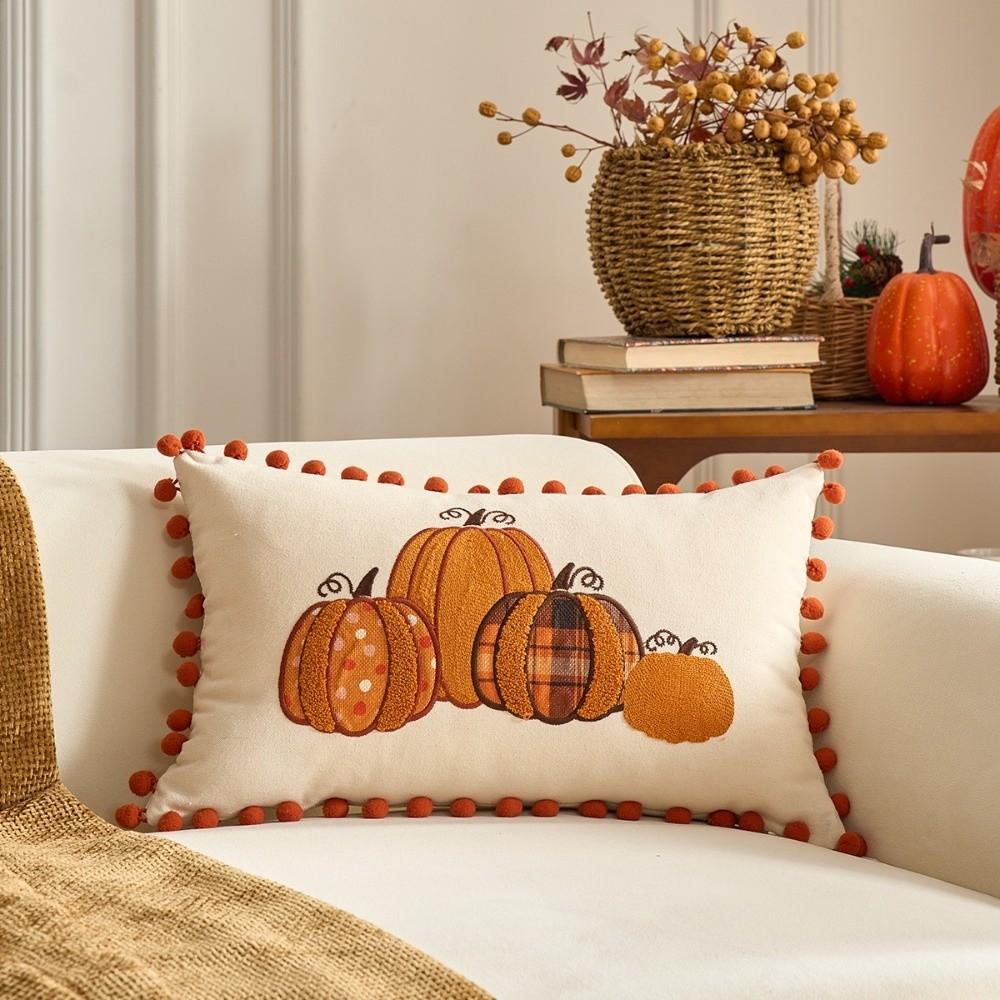 Maple Leaves Throw Pillow Cover Pumpkin Tufted Autumn Pillowcase Plush Pillow Covers  Fall Decor