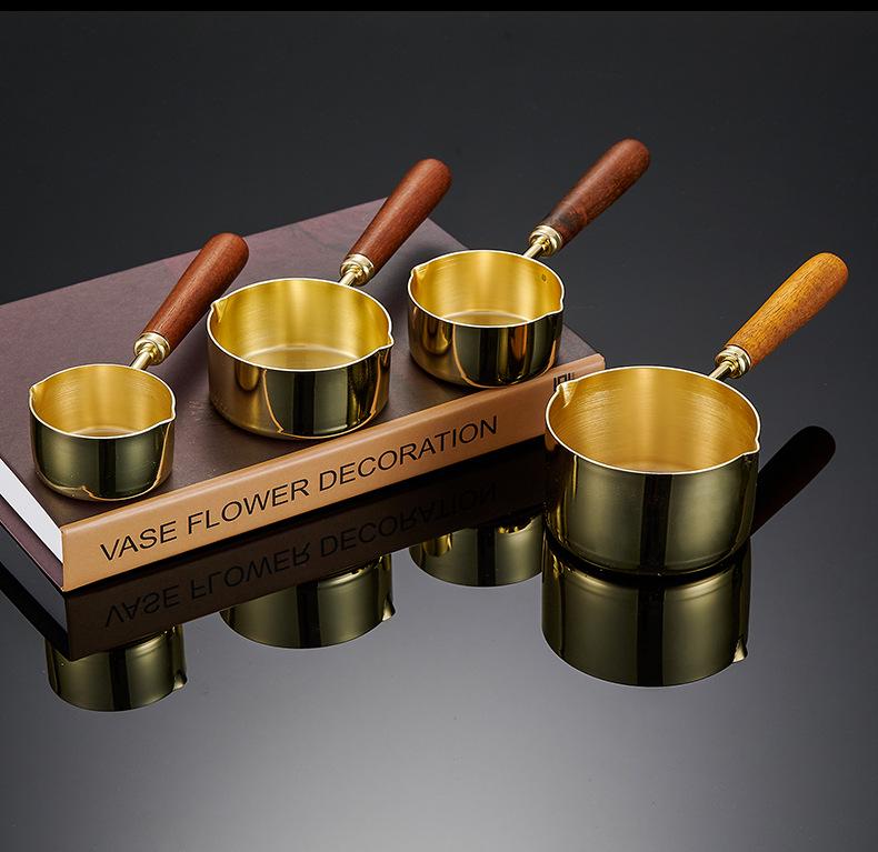 304 Stainless Steel Sauce Cup with Wooden Handle, Custom Logo, Multiple Specifications - Ideal for Steakhouses & Restaurants.