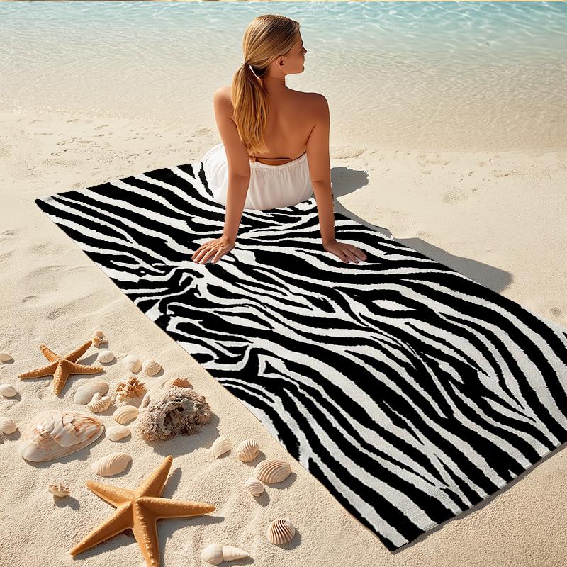 1Pc Abstract Zebra Print Beach Towel, Quick Dry, Multi-Use for Beach Pool Gym Yoga Home Travel, Christmas, Halloween, Xmas Gift M928510