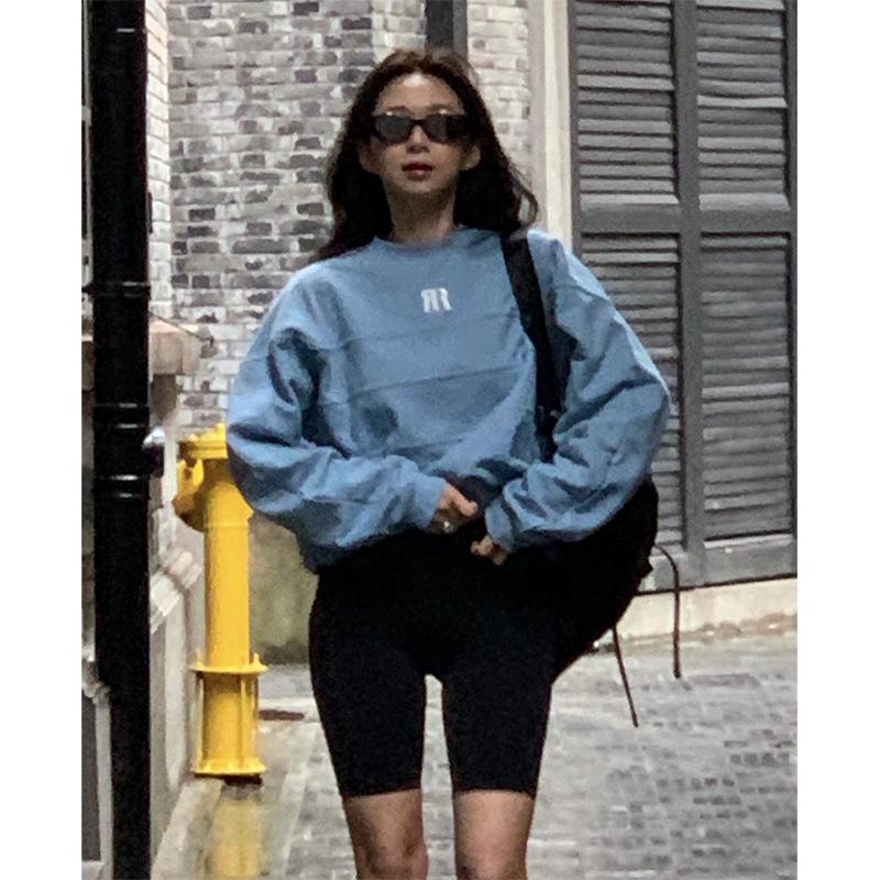 

Autumn Round Neck Women s Sweater - High-End Korean Design, Pure Cotton One Size синий