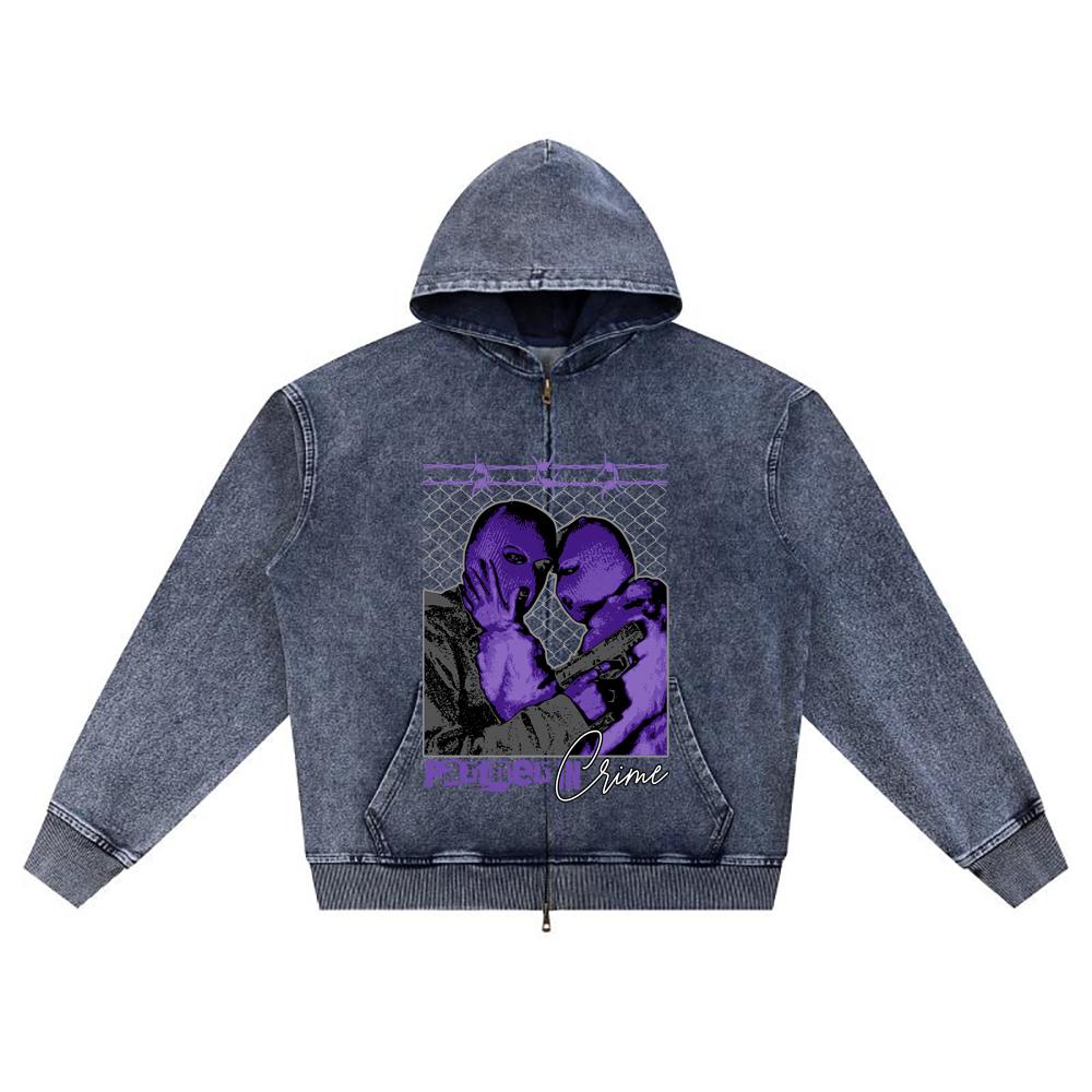 

Худи на молнии из вязаного денима с принтом DTG Partner In Crime Brother XL темно-синий