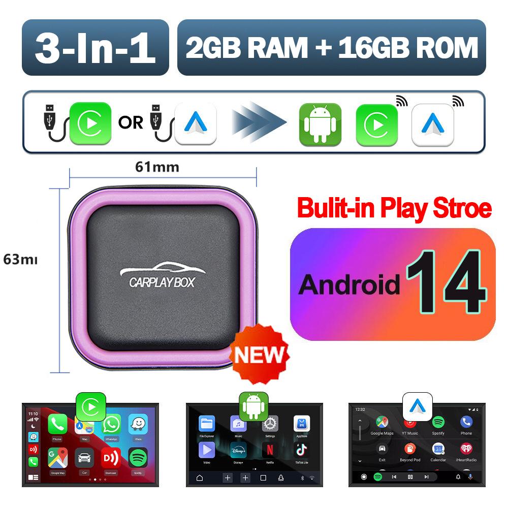 Android14 Wireless Carplay AI Box Android Auto Adapter 2/3IN1 WiFi TF Card For  Youtube Netflix Car Intelligent Systems 5GWiFi
