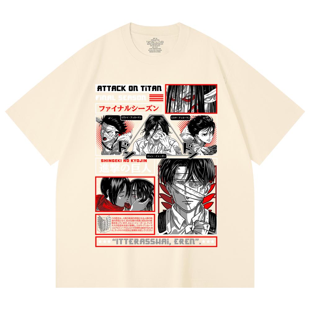 

230 Gsm 100% Cotton Attack on Titan V3 Print Unisex Heavy Cotton T Shirt XS абрикосовый