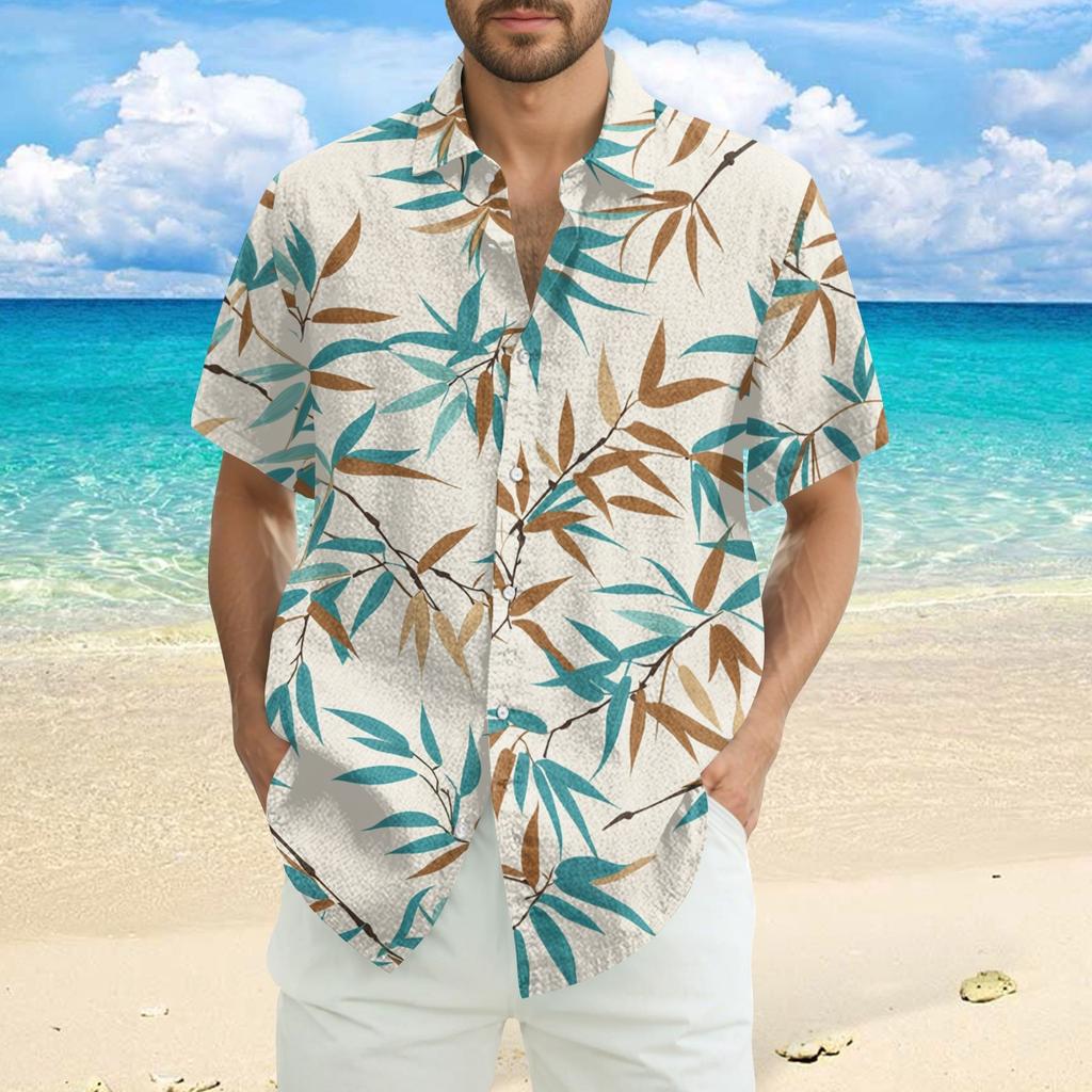 Men's Fashion Casual Loose Hawaiian Print Short-sleeved Shirt