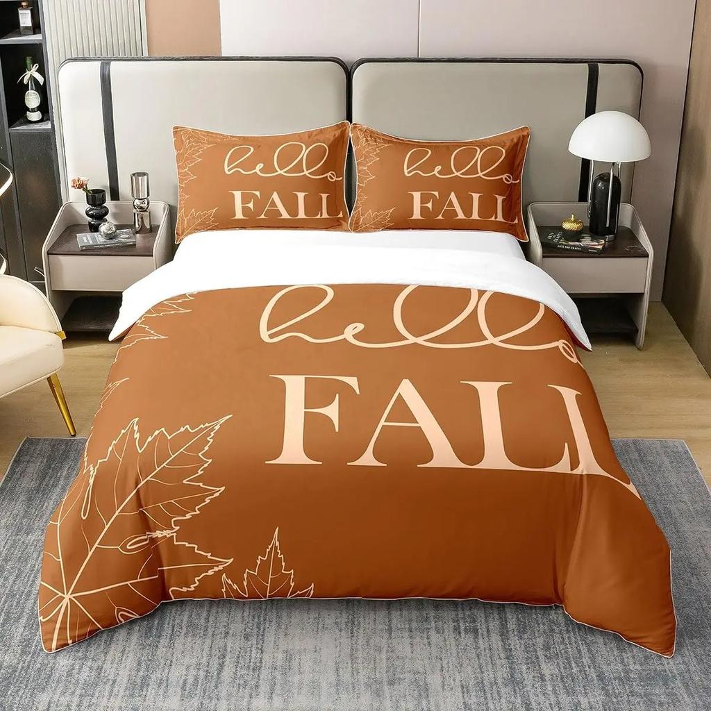Autumn Maple Bedding Set Pumpkin Fall Comforter Cover Happy Thanksgiving Duvet Cover Farmhouse Room Decor Durable Quilt Cover
