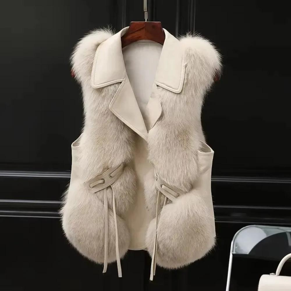 Imitation Fox Fur Vest Jacket Women Sleeveless Jacket Winter Waistcoat Short Fur Vest Female Vestcoat Outerwear