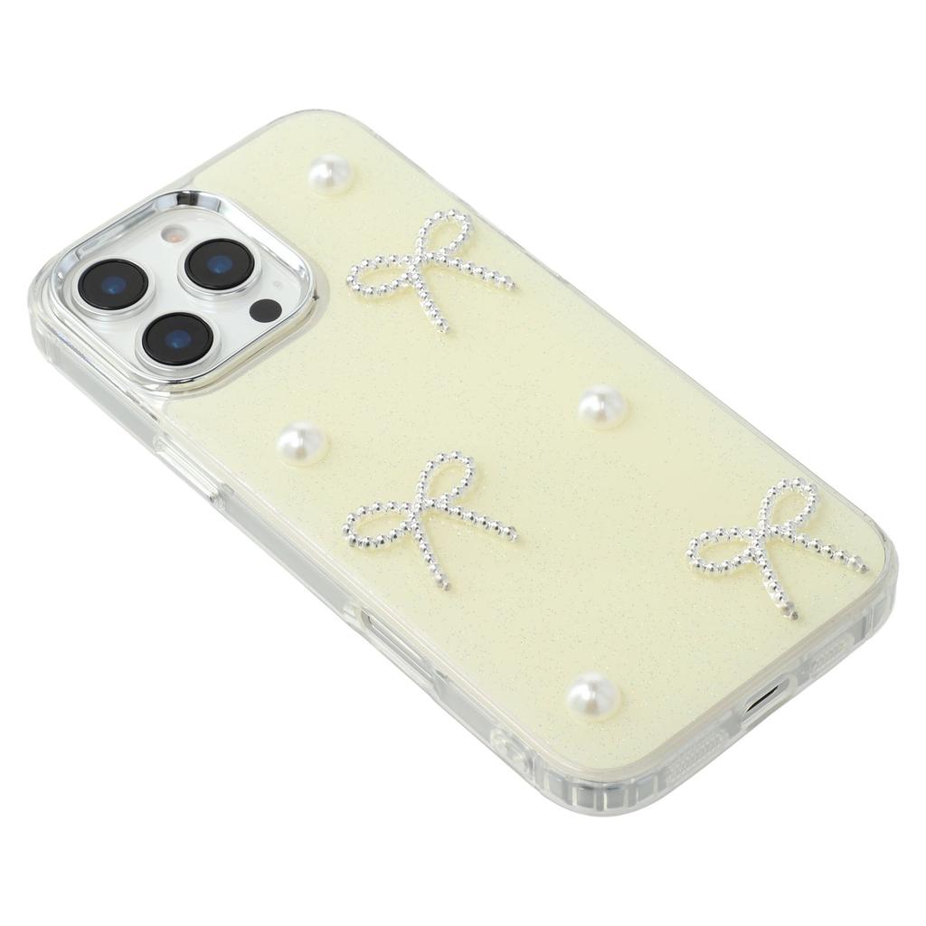 For iPhone 16 Pro Case Pearl Bow Epoxy Design TPU+PC Phone Back Cover